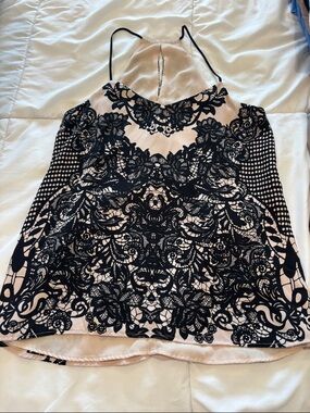 Express Black Lace-Overlay Satin Camisole in Blush